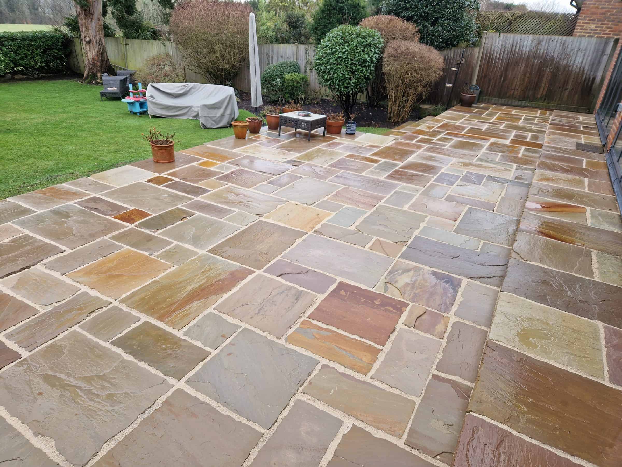Cleaned and repointed sandstone patio in Radlett