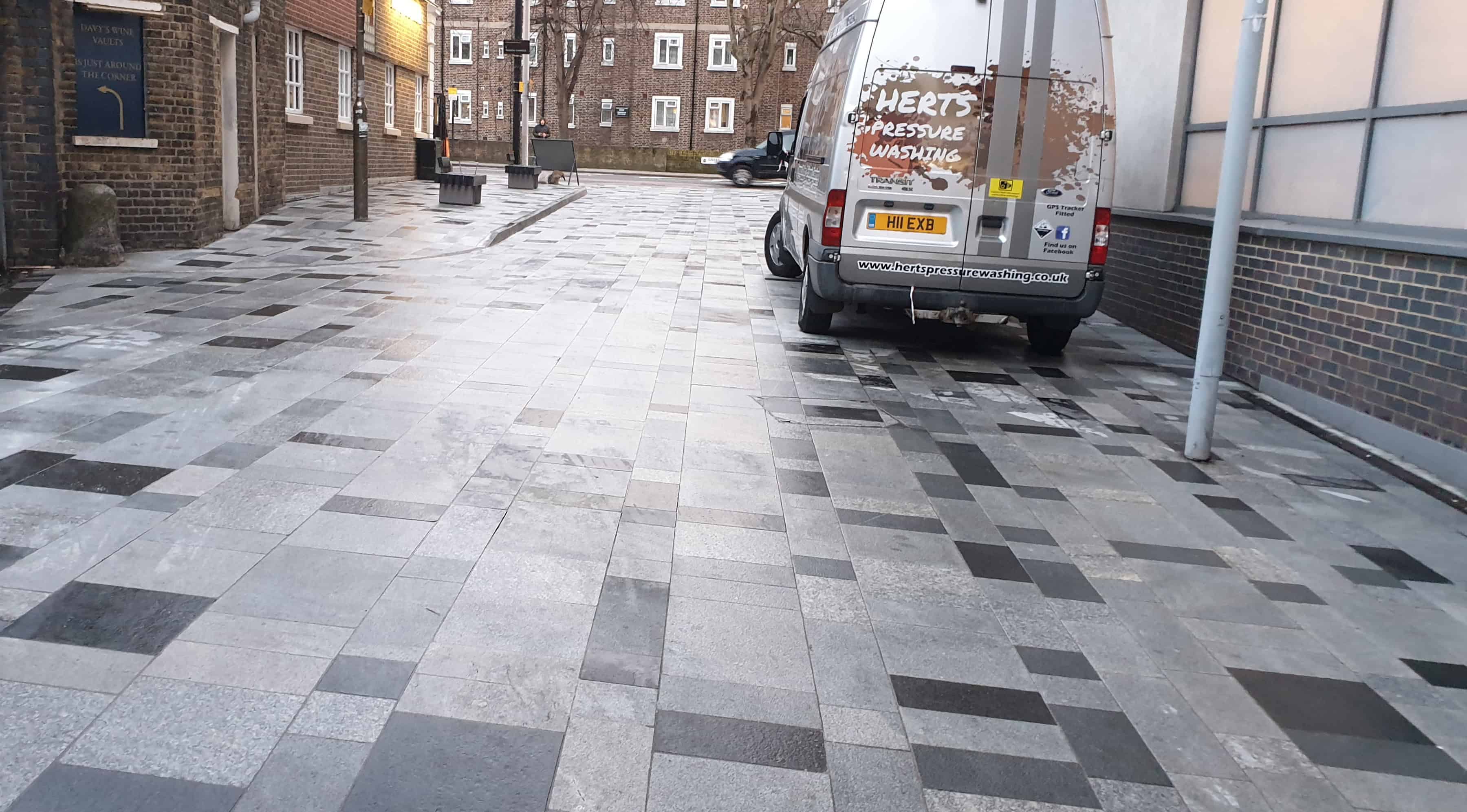 Pressure washed pavement in town centre