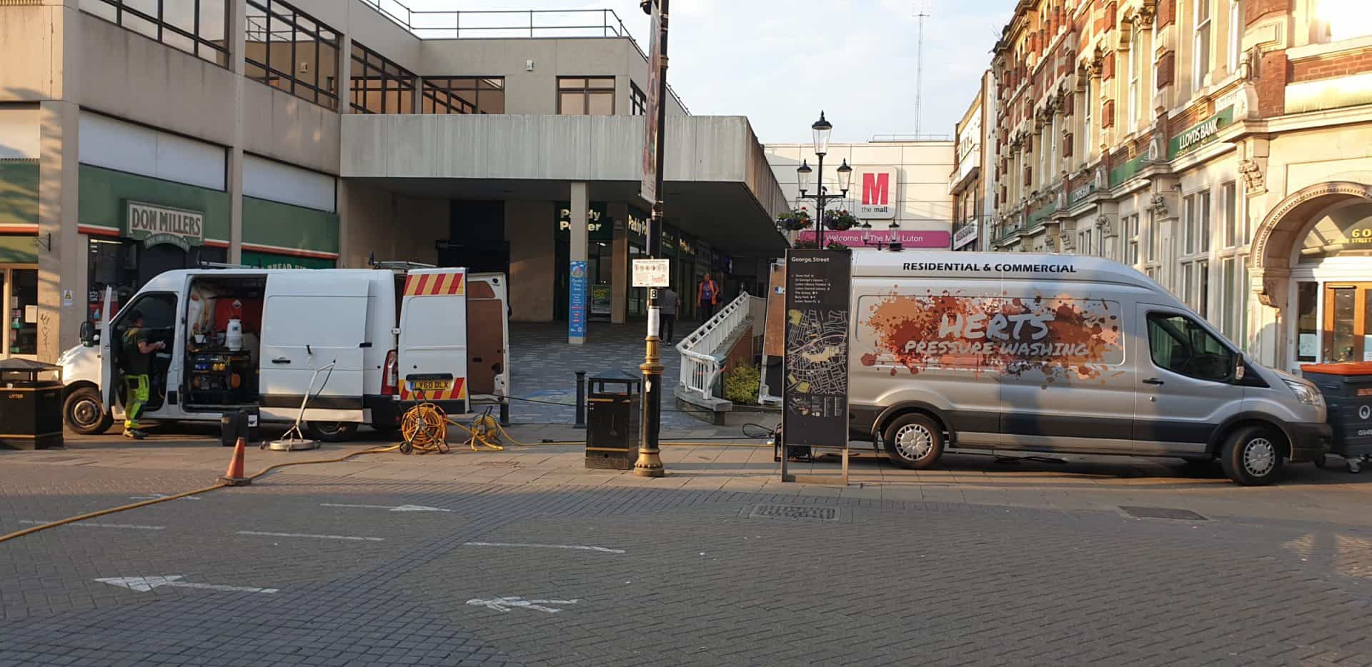 Cleaned town centre paving in Luton after gum removal for Luton Borough Council